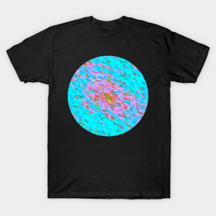 Abstract Fractal Wave Spiral Galaxy Turquoise Blue Pink marbled Pattern Swirl Natural Flow T-Shirt